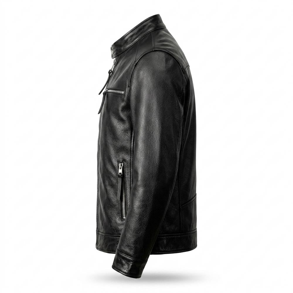 Mens Outlet House - Kemon | Grained Zippered Leather Jacket Men