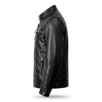 Mens Outlet House - Kemon | Grained Zippered Leather Jacket Men