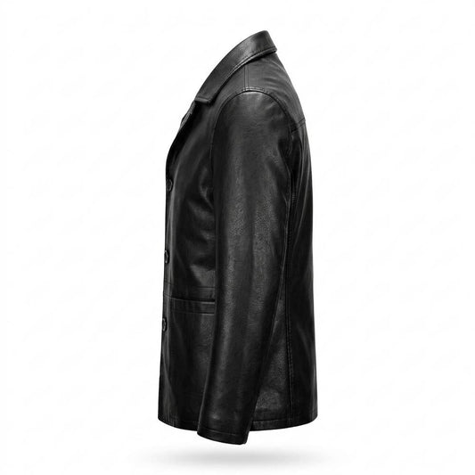 Mens Outlet House - Cokil | Button-Front Collared Leather Jacket Men