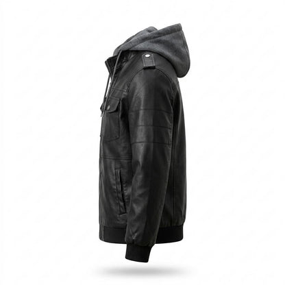Mens Outlet House - Daven | Hooded Faux-Leather Jacket Men