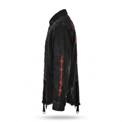 Mens Outlet House - Ramer | Embroidered Distressed Denim Jacket Unisex