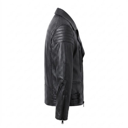 Mens Outlet House - Alhal | Quilted Asymmetrical Leather Jacket Men
