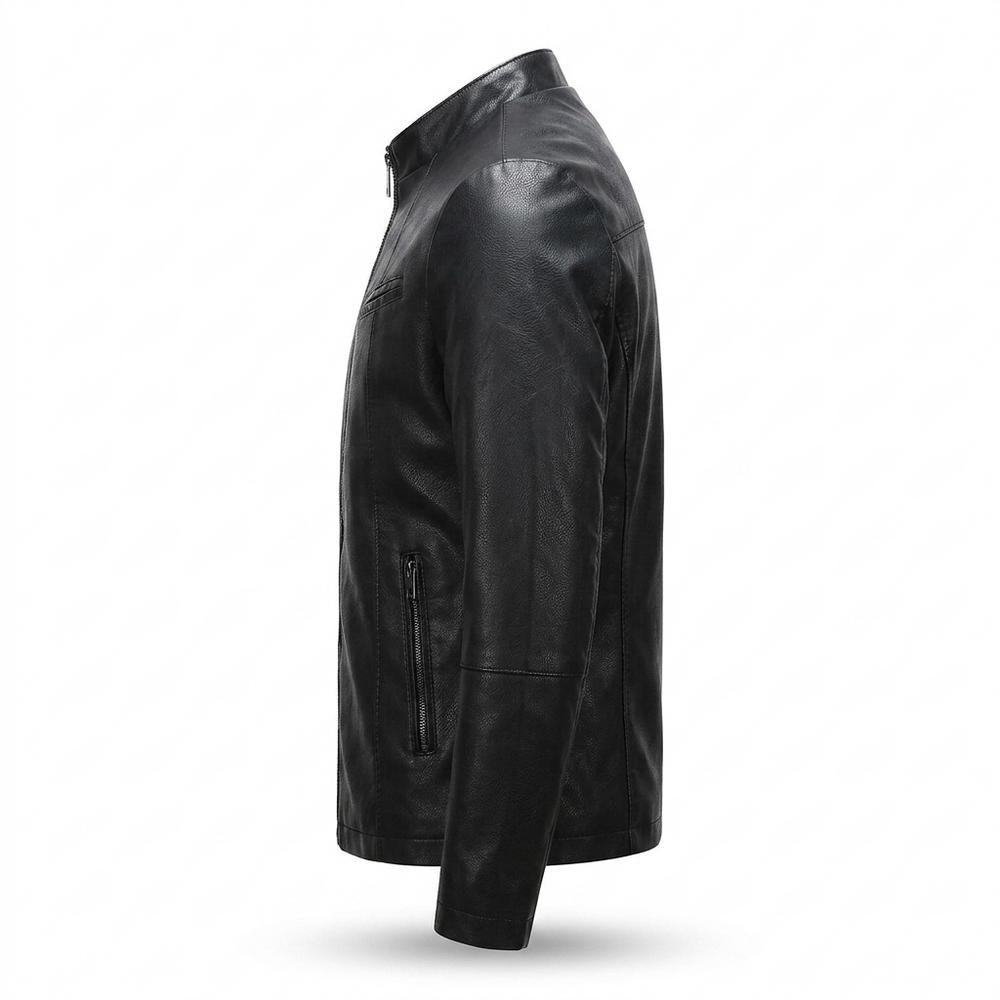 Mens Outlet House - Rovan | Zip-Up Stand-Collar Leather Jacket Men