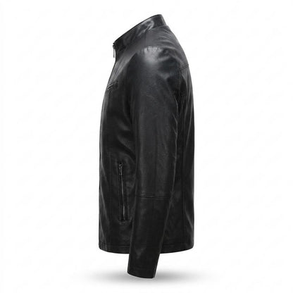 Mens Outlet House - Rovan | Zip-Up Stand-Collar Leather Jacket Men