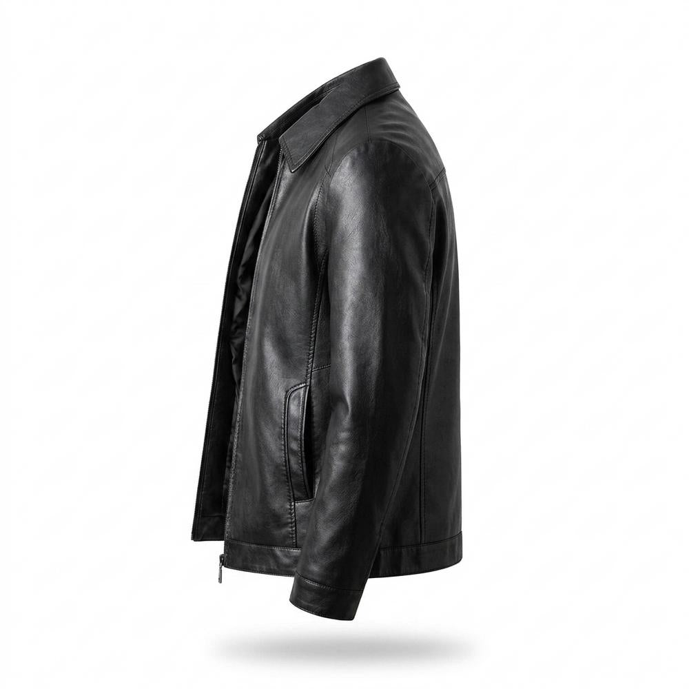 Mens Outlet House - Kanav | Zip-Up Fleece-Lined Leather Jacket Men