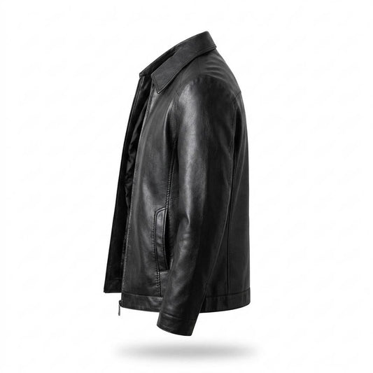 Mens Outlet House - Kanav | Zip-Up Fleece-Lined Leather Jacket Men