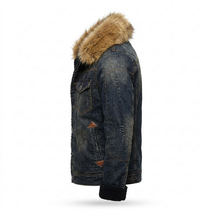 Mens Outlet House - Taram | Fleece-Lined Hooded Denim Jacket Men