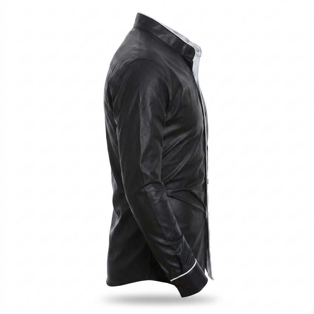 Mens Outlet House - Zeser | Faux Leather Piped Trim Shirt Men
