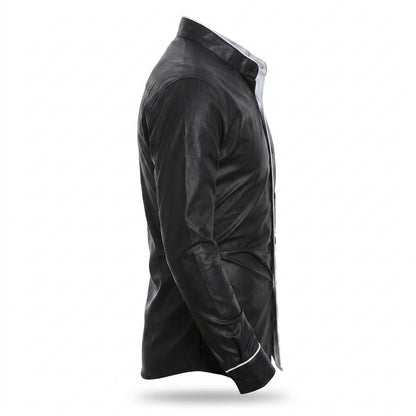 Mens Outlet House - Zeser | Faux Leather Piped Trim Shirt Men
