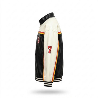 Mens Outlet House - Kelor | Color-Block Zip-Up Leather Jacket Unisex
