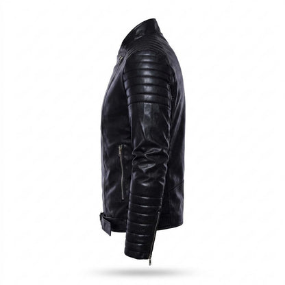 Mens Outlet House - Zerel | Asymmetrical Quilted Leather Jacket Men