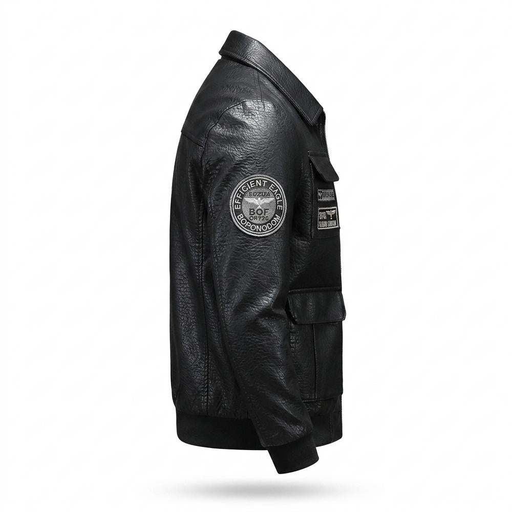Mens Outlet House - Seran | Patched Zipped Leather Jacket Men