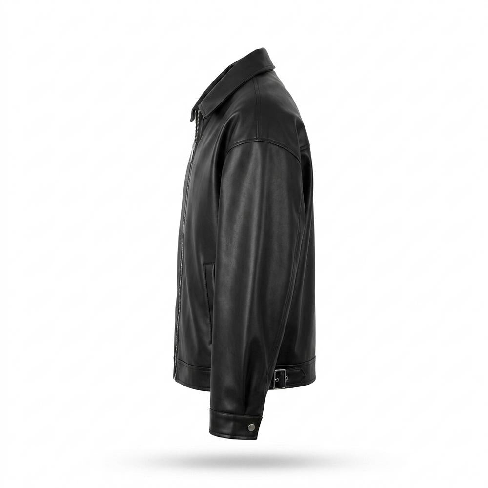 Mens Outlet House - Elren | Zip-Up Relaxed Fit Leather Jacket Unisex