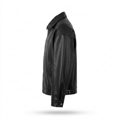 Mens Outlet House - Elren | Zip-Up Relaxed Fit Leather Jacket Unisex