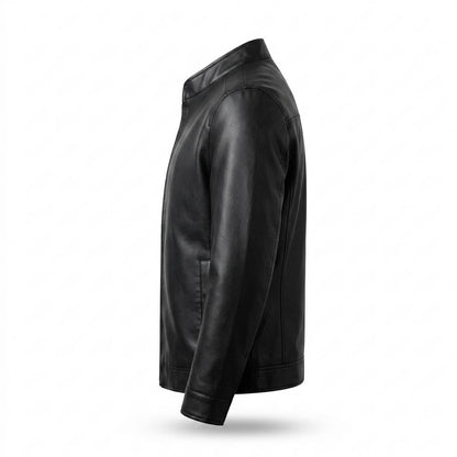 Mens Outlet House - Vavan | Zip-Up Stand-Collar Leather Jacket Men