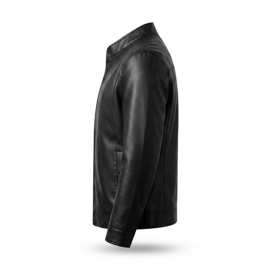 Mens Outlet House - Vavan | Zip-Up Stand-Collar Leather Jacket Men