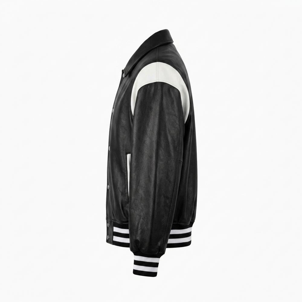 Mens Outlet House - Cohal | Buttoned Two-Tone Leather Jacket Unisex