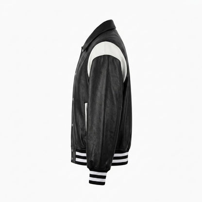 Mens Outlet House - Cohal | Buttoned Two-Tone Leather Jacket Unisex