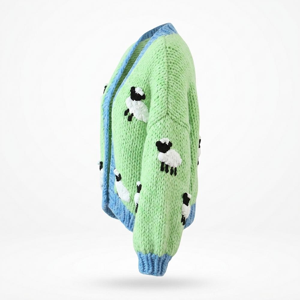 Mens Outlet House - Nenor | Chunky Knit Sheep Pattern Knit Cardigan Women