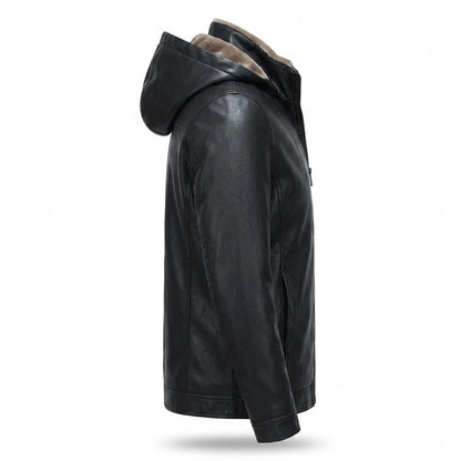 Mens Outlet House - Dahal | Hooded Velvet-Lined Leather Jacket Men