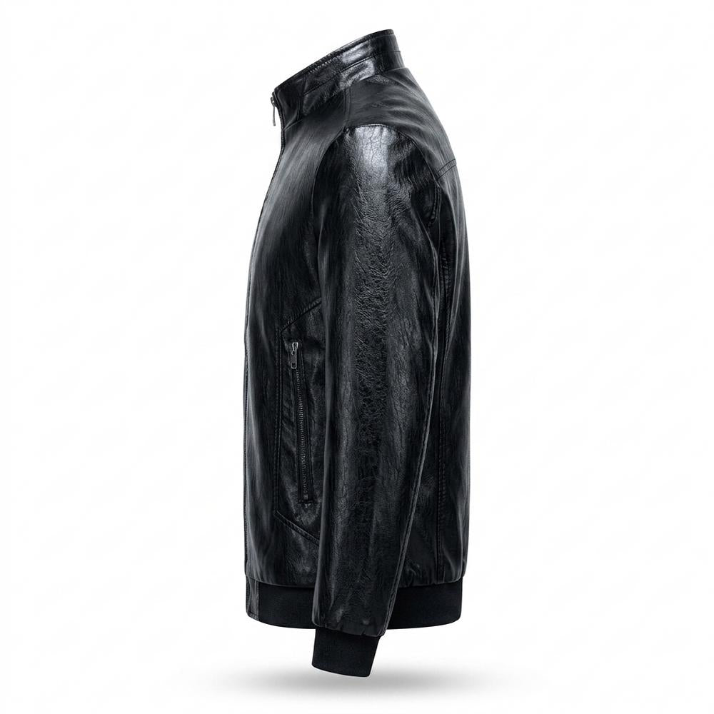Mens Outlet House - Alron | Zip-Up Stand-Collar Leather Jacket Men