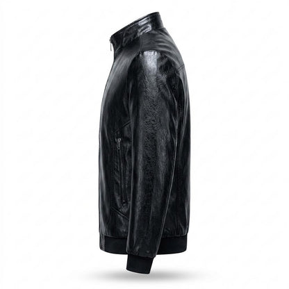 Mens Outlet House - Alron | Zip-Up Stand-Collar Leather Jacket Men