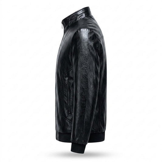 Mens Outlet House - Alron | Zip-Up Stand-Collar Leather Jacket Men