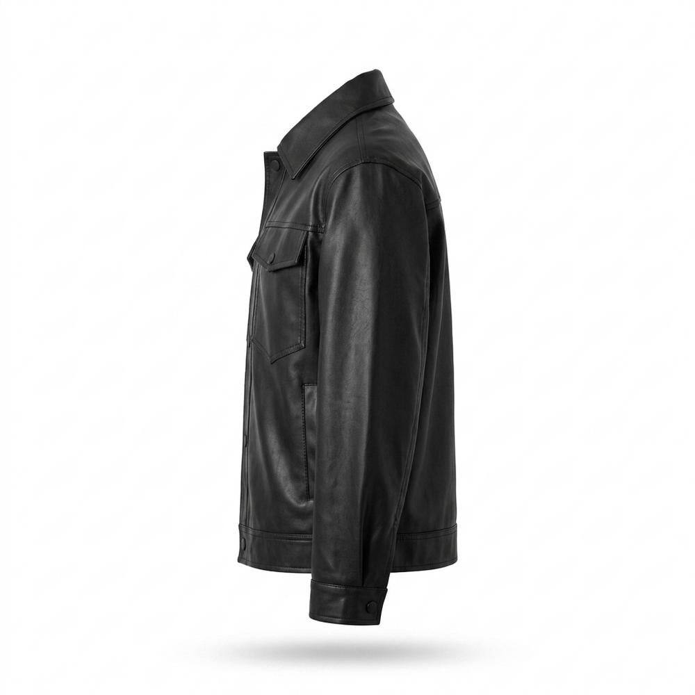 Mens Outlet House - Kemor | Button-Front Collared Leather Jacket Men
