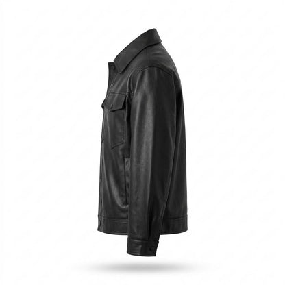 Mens Outlet House - Kemor | Button-Front Collared Leather Jacket Men