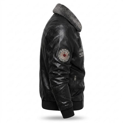 Mens Outlet House - Niser | Lined Embroidered Leather Jacket Men
