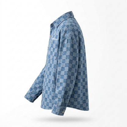 Mens Outlet House - Tinal | Checkered Denim-Look Shirt Men