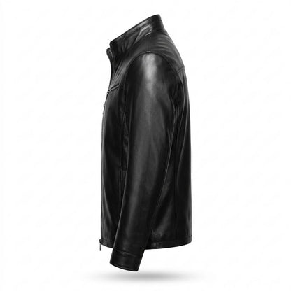 Mens Outlet House - Kaver | Quilted Stand-Collar Leather Jacket Men