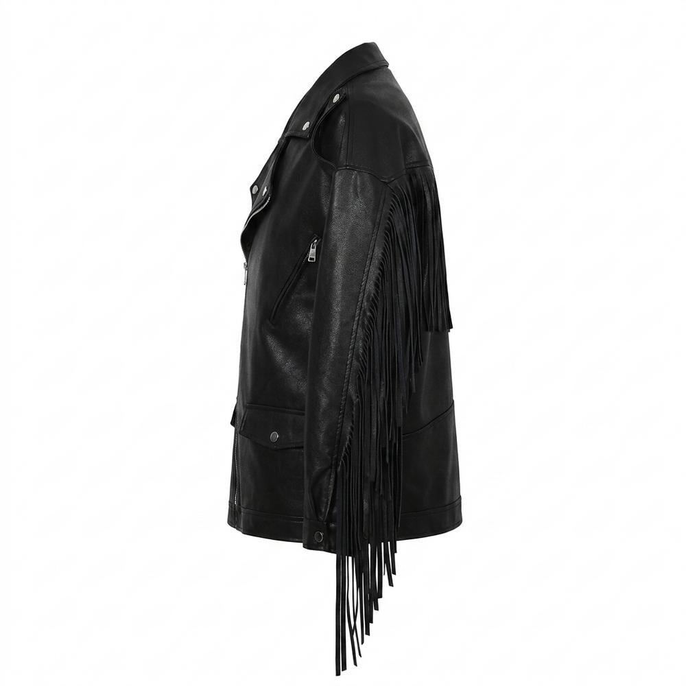 Mens Outlet House - Neser | Fringed Asymmetrical-Zip Leather Jacket Unisex