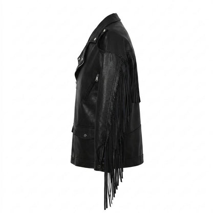 Mens Outlet House - Neser | Fringed Asymmetrical-Zip Leather Jacket Unisex