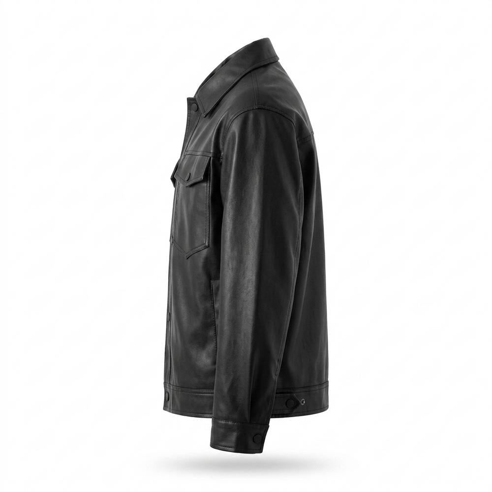Mens Outlet House - Masen | Snap-Button PU-Leather Jacket Men