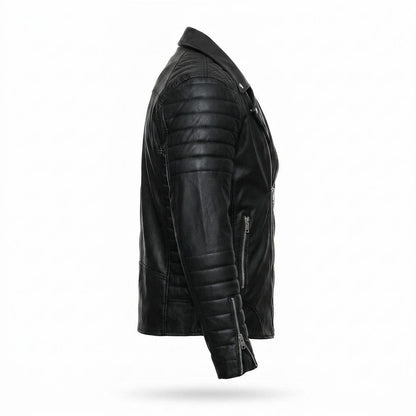 Mens Outlet House - Yosen | Quilted Asymmetrical Leather Jacket Men