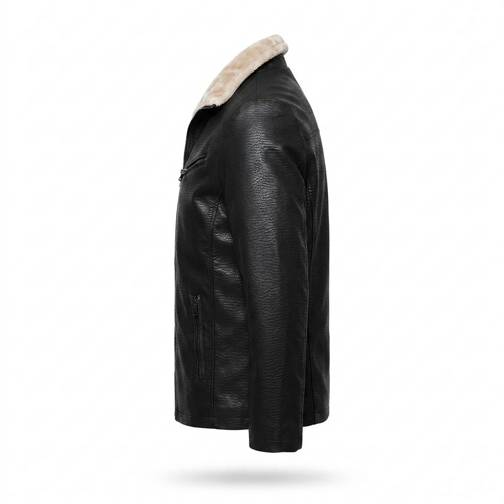 Mens Outlet House - Vavel | Sherpa-Lined Zip-Up Leather Jacket Men