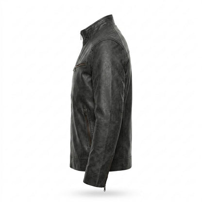 Mens Outlet House - Rolan | Quilted Zip-Up Leather Jacket Men