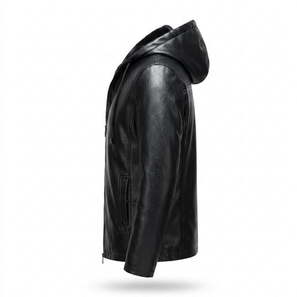 Mens Outlet House - Vilom | Velvet-Lined Hooded Leather Jacket Men