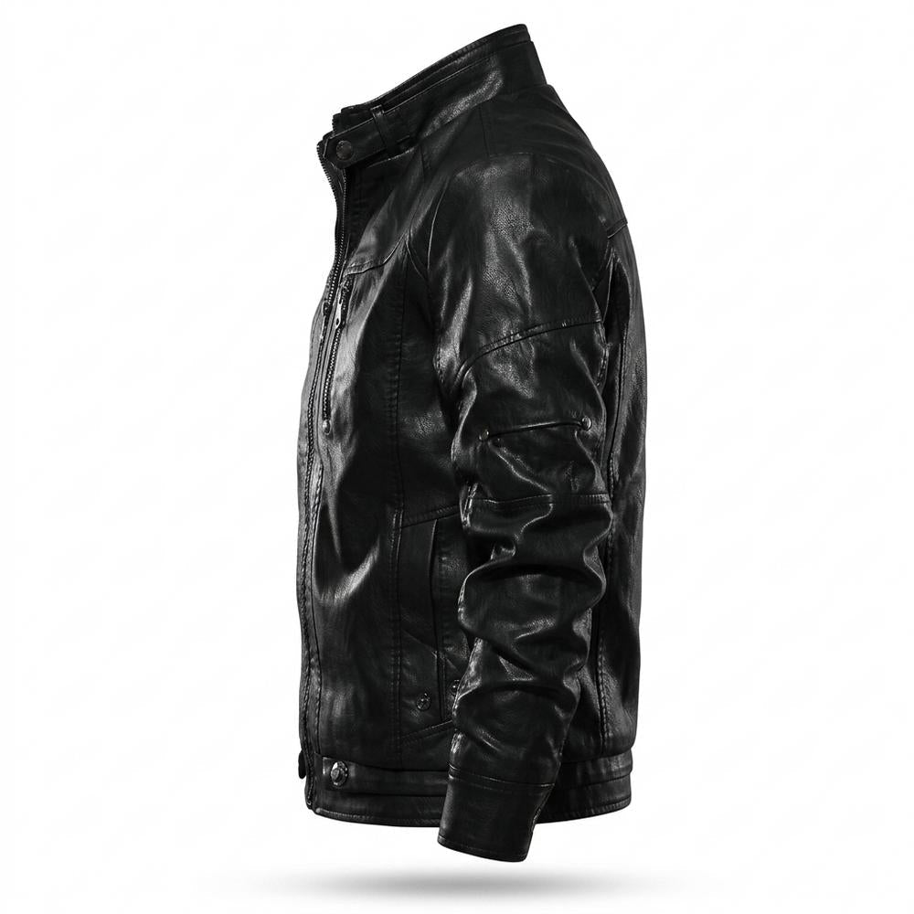Mens Outlet House - Zaser | Zip-Up Slim-Fit Leather Jacket Men