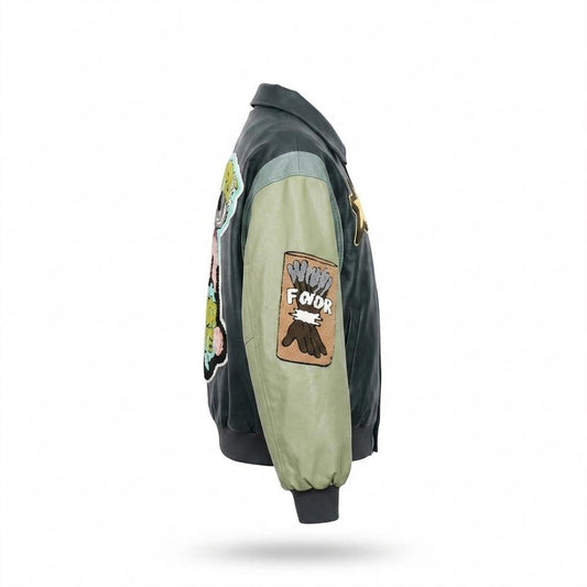 Mens Outlet House - Conor | Patched Two-Tone Leather Jacket Unisex