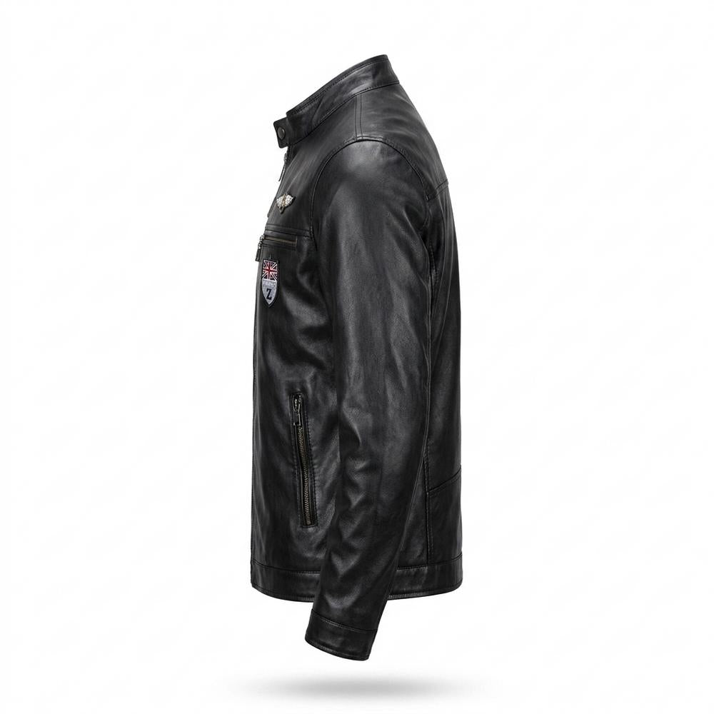 Mens Outlet House - Lomin | Fitted Patched Leather Jacket Men