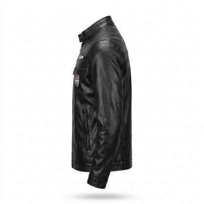 Mens Outlet House - Lomin | Fitted Patched Leather Jacket Men