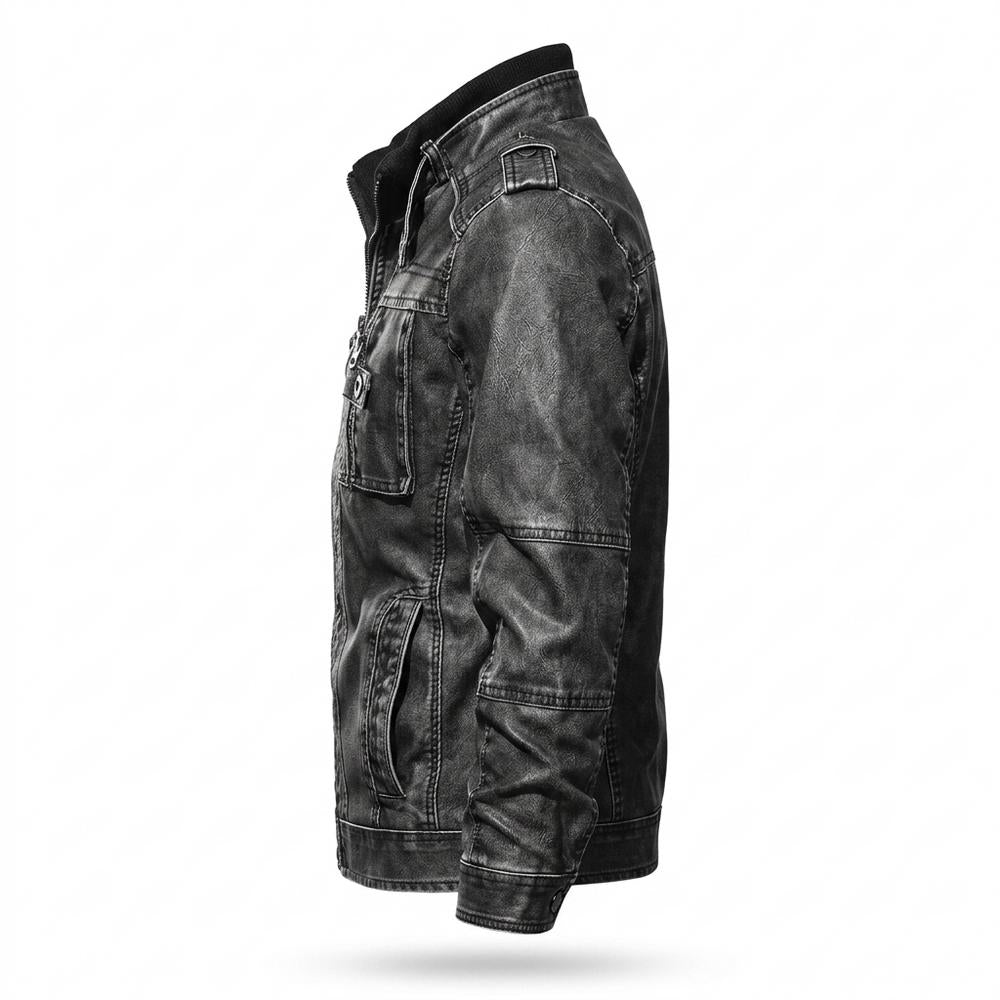 Mens Outlet House - Ellin | Stand-Collar Zip-Up Leather Jacket Men