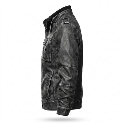 Mens Outlet House - Ellin | Stand-Collar Zip-Up Leather Jacket Men