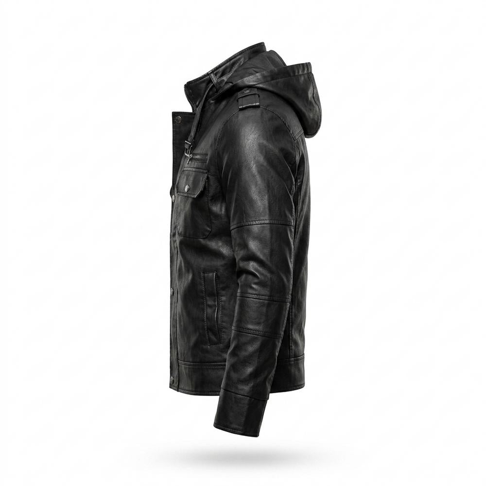 Mens Outlet House - Nizan | Slim-Fit Stand-Collar Leather Jacket Men