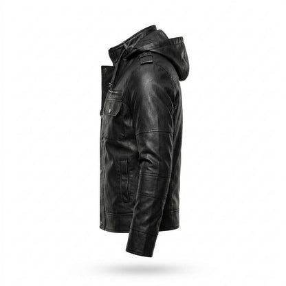 Mens Outlet House - Nizan | Slim-Fit Stand-Collar Leather Jacket Men
