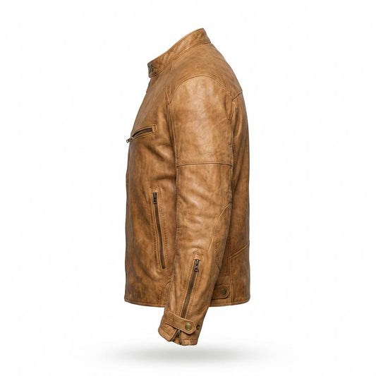 Mens Outlet House - Arnav | Waxed Slim-Fit Leather Jacket Men