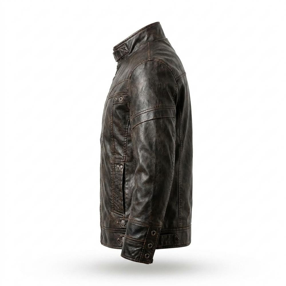Mens Outlet House - Taral | Washed Slim-Fit Leather Jacket Men