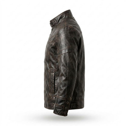 Mens Outlet House - Taral | Washed Slim-Fit Leather Jacket Men